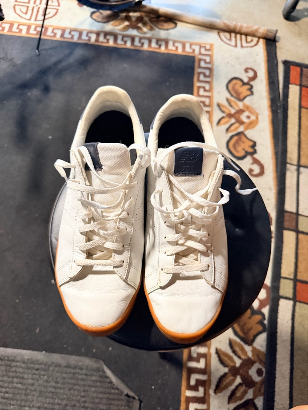 New Balance Men’s White Leather Sneakers with Orange Gum Outsole